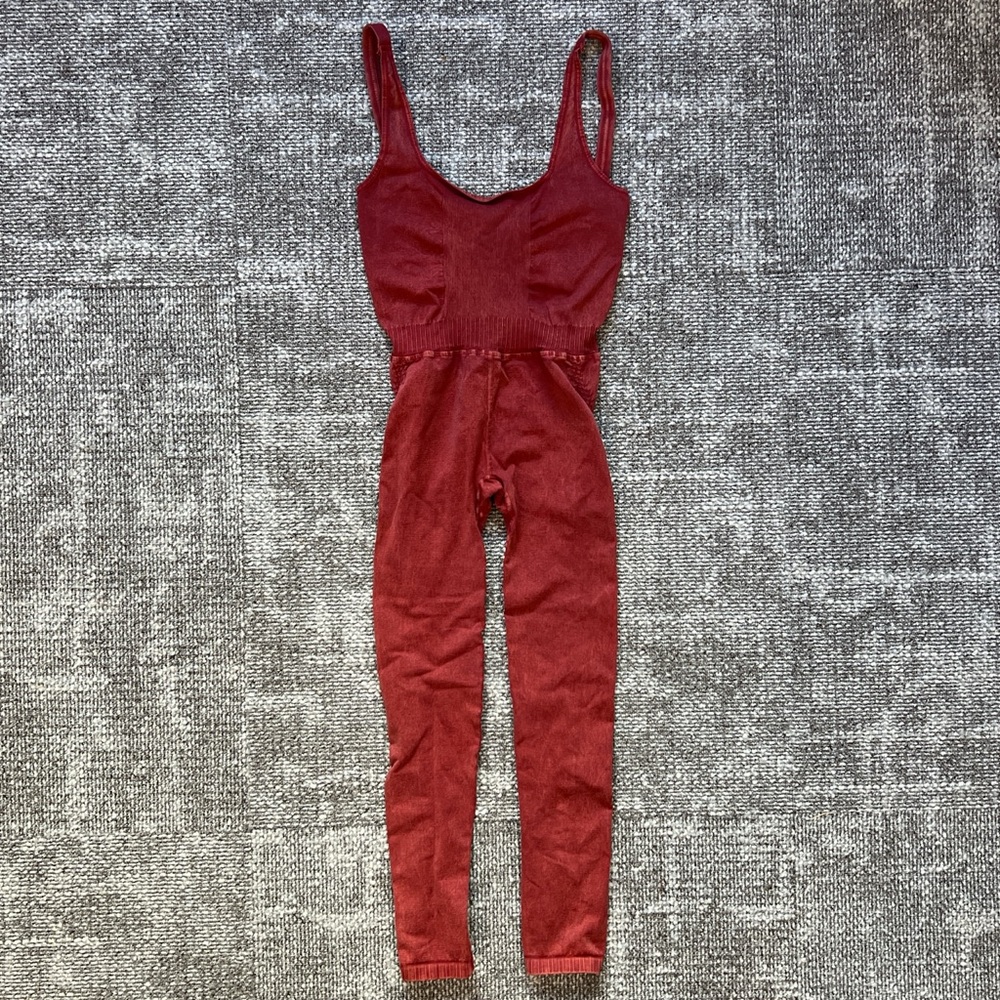Free People Movement Good Karma Ribbed Red Onesie
